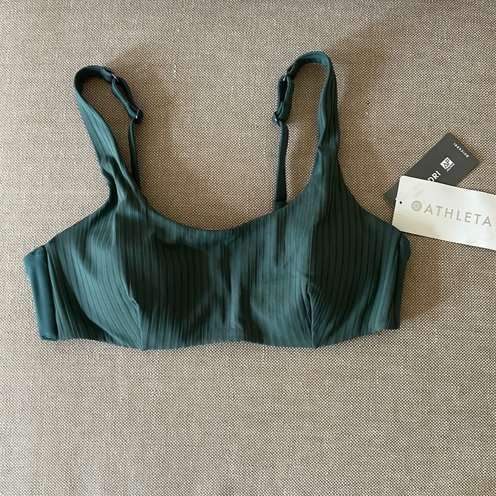 NWT Athleta Quickdri Rib Bra Cup Bikini Top - Green 36 B/C